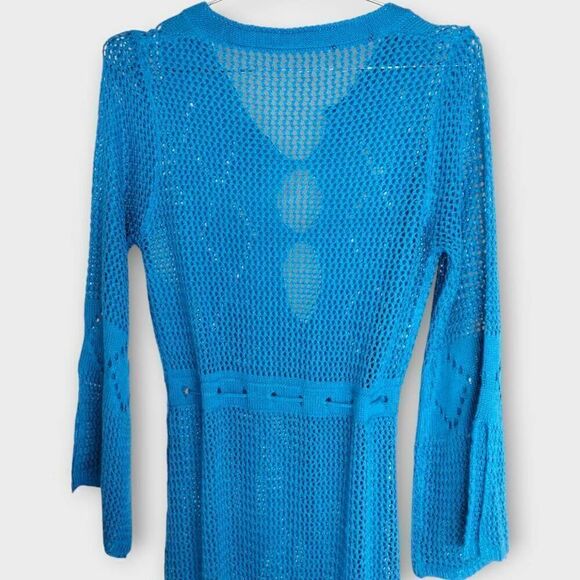 Kingspinner Womens Coverup Sz Medium Crochet Knit Swim Beach Dress Turquoise - Picture 4 of 13